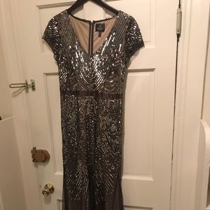 Adriana Papell beaded sequined cap sleeve gown